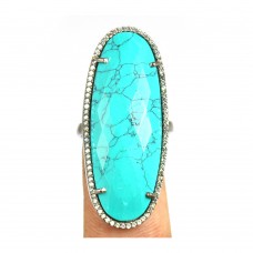 Synthetic turquoise oval silver cocktail ring